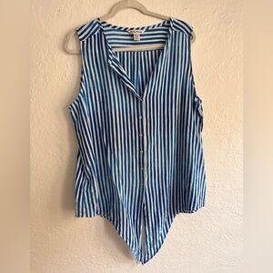 Tommy Bahama Blue & White Striped Sleeveless Button-Down Top